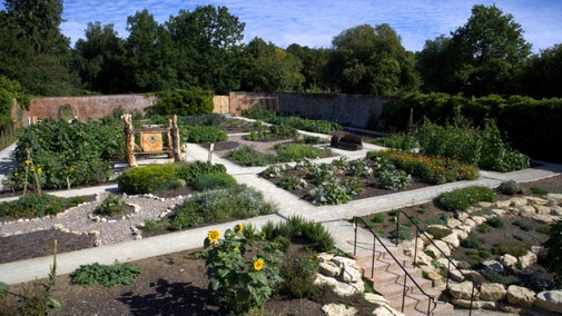 Overhead view of walled garden in Ightham Mote, Kent